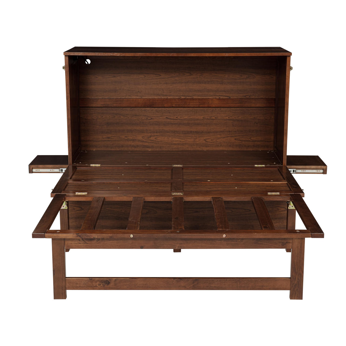 KALALLA Full Size Murphy Cabinet Bed with Desk Combo and 2 Removable Shelves, USB Charging Station, Murphy Chest Dresser Foldable Bed, Space Saving for Small Space - Walnut KALALLA