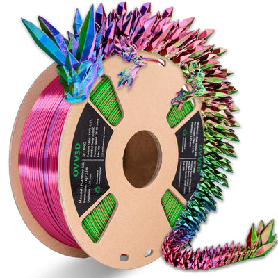 OVV3D Silk PLA Filament, 3D Printer Filament Tri-Colors Coextrusion PLA Filament 1.75mm, Rainbow PLA Filament with Silk PLA Red-Blue-Green, 3D Printing Filament +/-0.02mm, 1kg/2.2lbs
