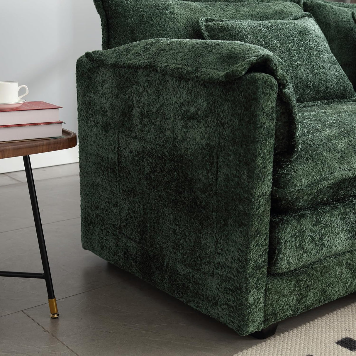 ZEIINPA L Shaped Sectional Sofa Cloud Couch for Living Room, 77" Chenille Comfy Boucle Modular loveseat Sofa, Modern Upholstery Sofa with Ottoman & Memory Foam, Emerald Green ZEIINPA