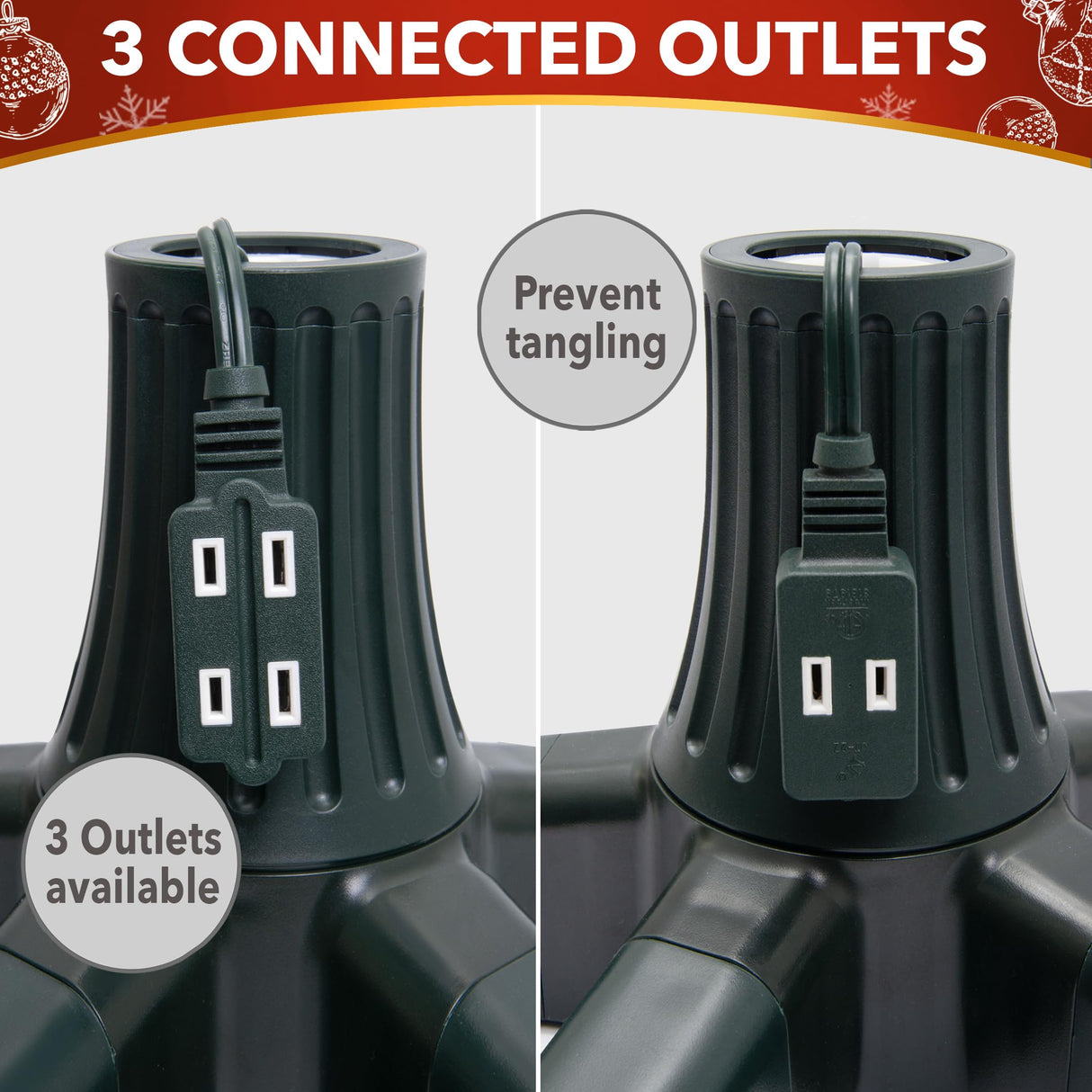 Stephan Roberts Rotating Christmas Tree Stand with 360° Rotation, 5 Legs, 3 Power Outlets, 3 Adjustable Size Attachments, 3-Setting Switch – Stable & Durable Holiday Tree Base (Green) Stephan Roberts