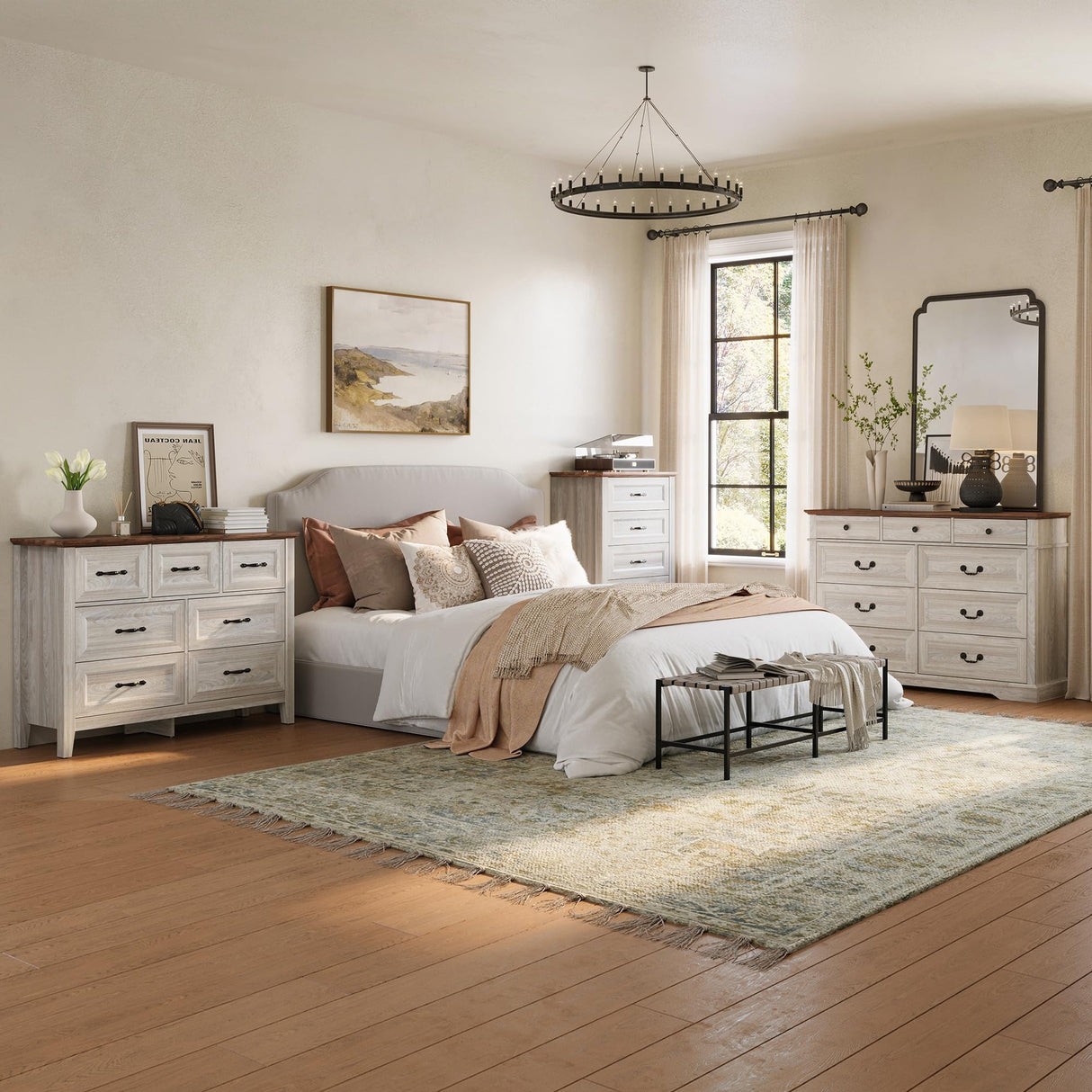 LINSY HOME 7 Drawers Dresser for Bedroom, Wood Bedroom Dresser Farmhouse Drawer Chest, 7 Chest of Drawer, Tall Dresser for Closet, Dressers Organizer for Living Room, Closet, Hallway LINSY HOME