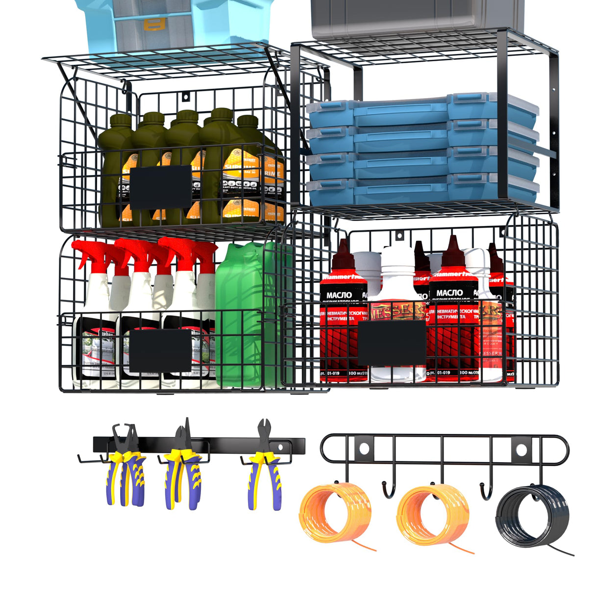 Niovrooro Garage Shelving Wall Mounted with Wire Baskets and Hooks,Basement Hanging Storage and Organizers,Heavy Duty Organization Shelves,Wall Storage Rack Niovrooro