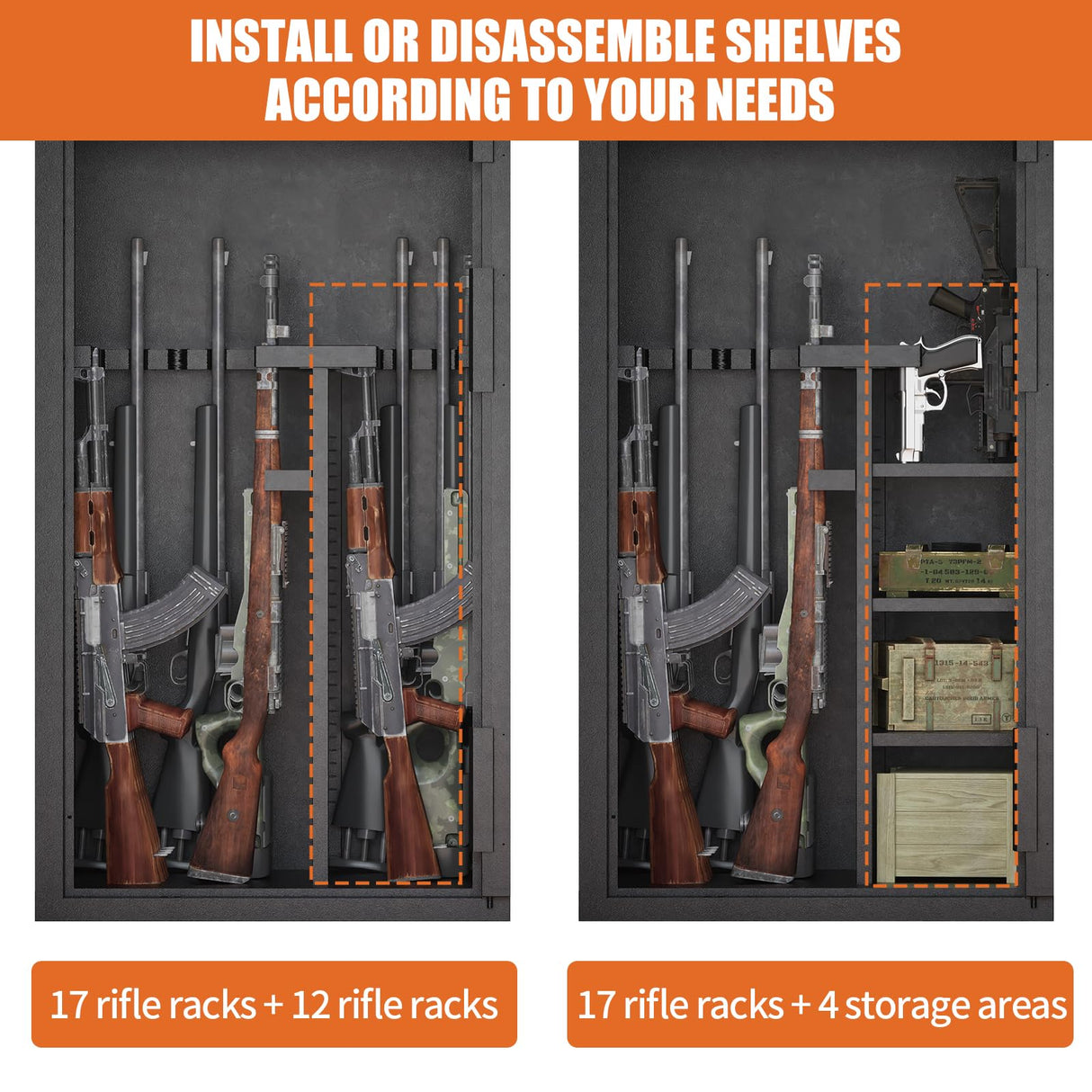 Updated Large Rifle Safe, 30-40 Gun Safe for Rifle and Shotgun/Rifle Pistol Rack/Storage Pocket/Removable Shelf/Silent Mode/External Battery/LED,180° Open Door Panel Organizer Gun Cabinet Unassembled TTSITG