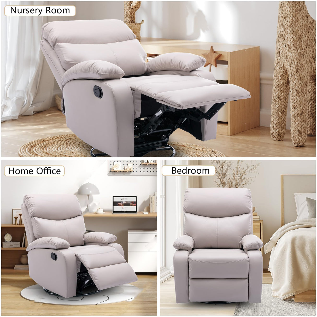 GNMLP2020 Swivel Rocker Recliner Chair for Adults, Rocking Small Recliner Chairs for Small Spaces, Glider Chairs Recliner Lazyboy Single Sofa for Nursery, Living Room, RV, Beige GNMLP2020