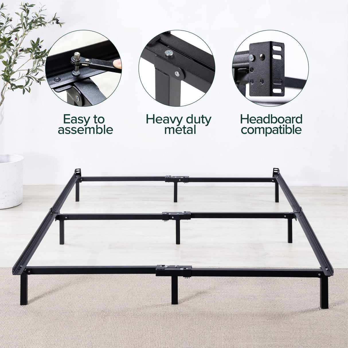 ZINUS Compack 7-Inch Metal Bed Frame for Box Spring & Mattress, Black, Queen Zinus