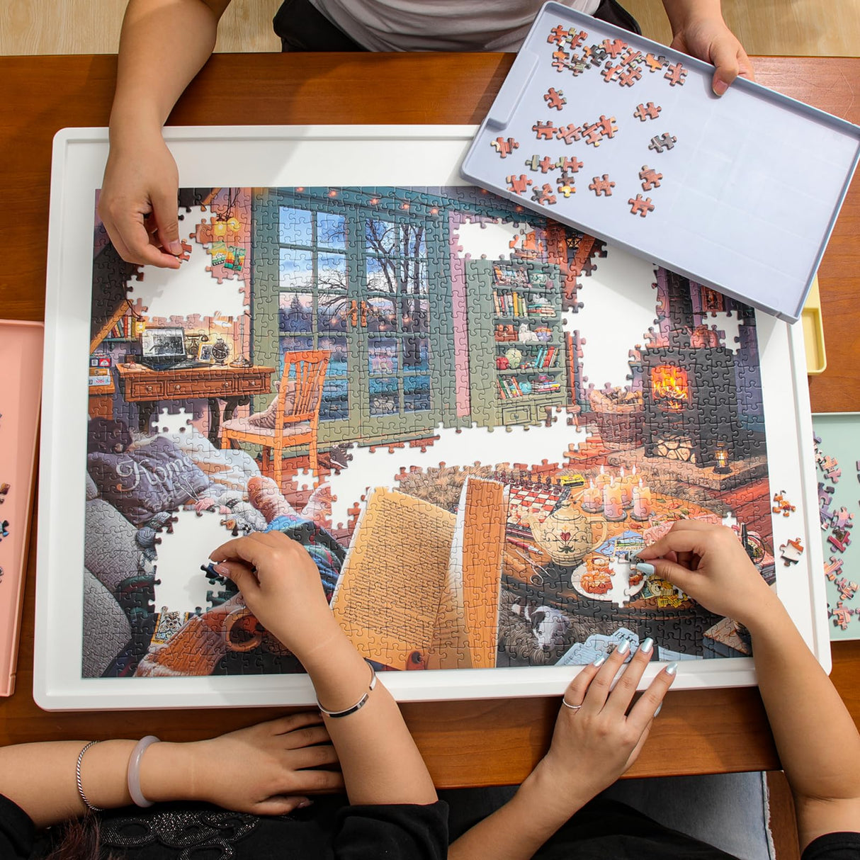 Playboda 1000 Pieces Rotating Plastic Puzzle Board with Drawers and Cover, 30"x22" Portable Jigsaw Puzzle Table for Adults, Lazy Susan Spinning Puzzle Boards Playboda