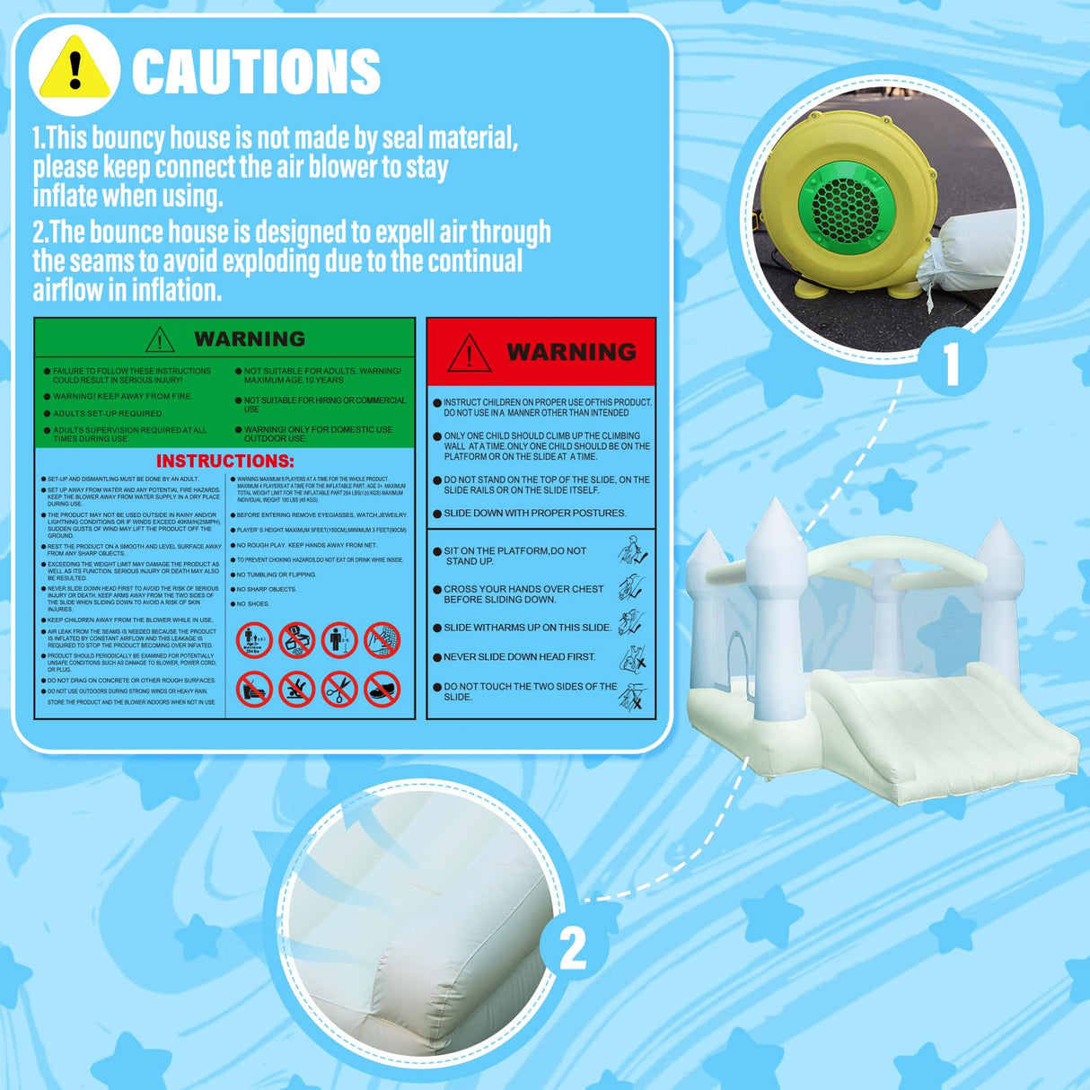 AKSPORT Inflatable Bounce House,White Castle Bounce House for Kids 3-6 Indoor & Outdoor Inflatable Bouncer House with Slide & Air Blower & Balloons for Kids Birthday Party,Wedding Party AKSPORT