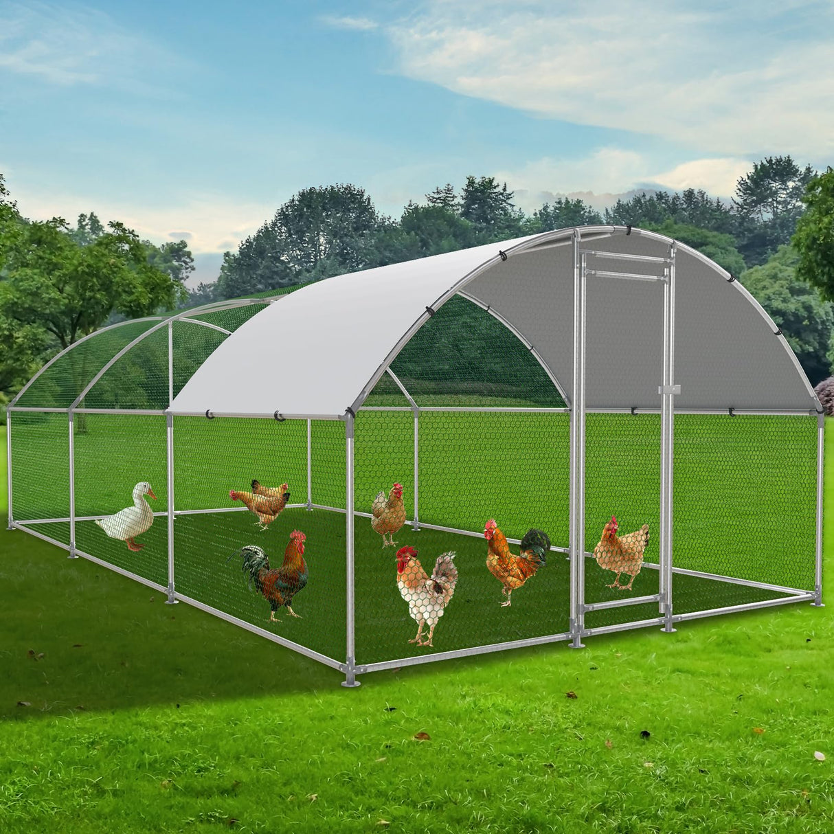 NUGRIART Large Metal Chicken Coop, Outdoor cage Run with Waterproof and Anti-UV Cover, Dome Roof Walk-in Poultry Cage Rabbit Duck House for Outside, Backyard and Farm. NUGRIART