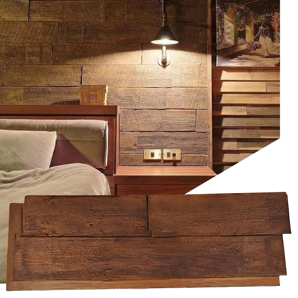 KASARO PU Faux Wood Wall Panels, 4 Pieces 3D Wainscoting Panel Accent for Interior Or Exterior Decor, 45.7 × 11.8 inch, Rustic Wood Brown KASARO