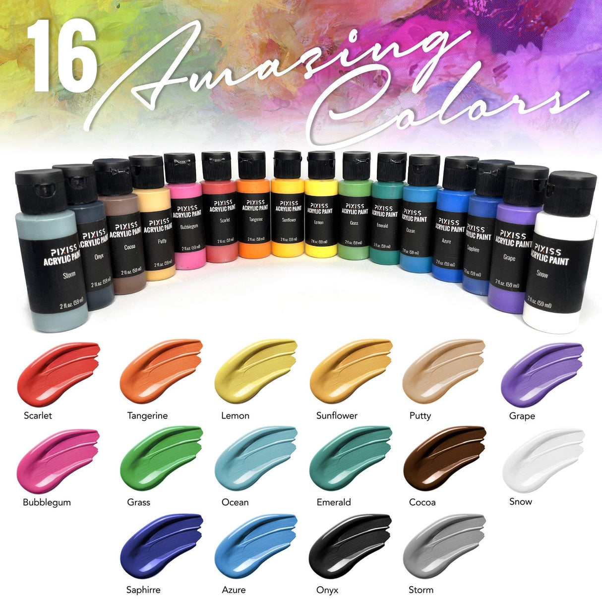 Floetrol For Acrylic Paint Pouring Kit, Flotrol Acrylic Pour Medium Additive, 16 Acrylic Pouring Paints, 20 Pixiss Wood Mixing Sticks GrandProducts Art Bundles