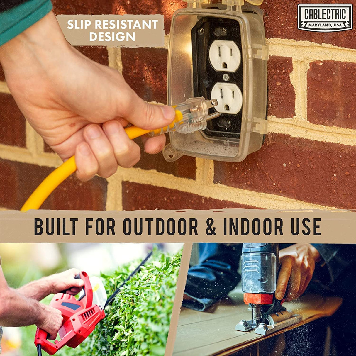 Cablectric 75 Ft Outdoor Extension Cord - 10/3 SJTW Heavy Duty Yellow 10 Gauge Lighted Electrical Cable with 3 Prong Grounded Plug Cablectric