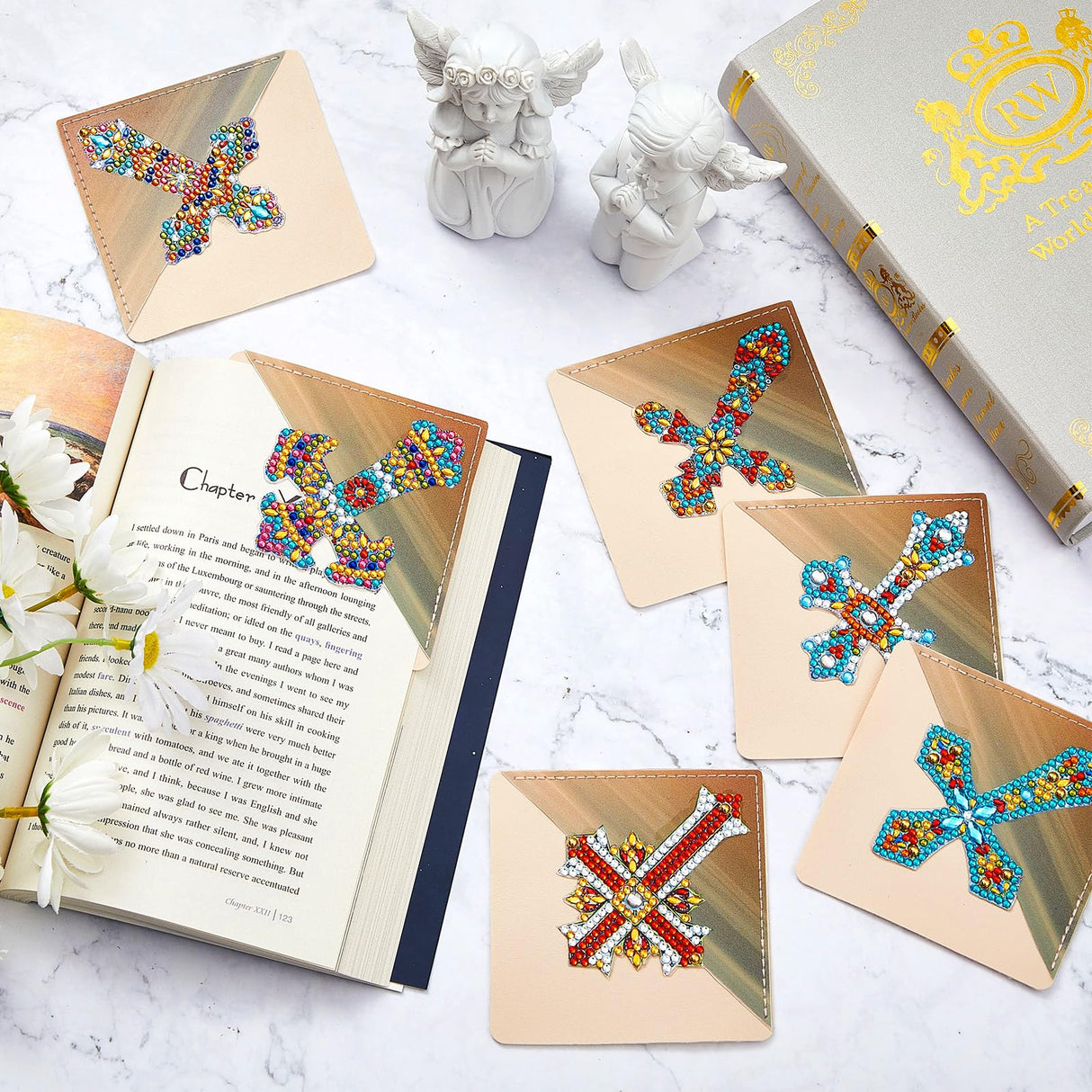 6 Pcs Cross Diamond Art Bookmarks Diamond Painting Bookmark Kits Cross Crystal Bookmarks 5d Rhinestone Crystal Painting Book Markers Gifts for Women Craft Read Office Home DIY Book Lovers Qilery