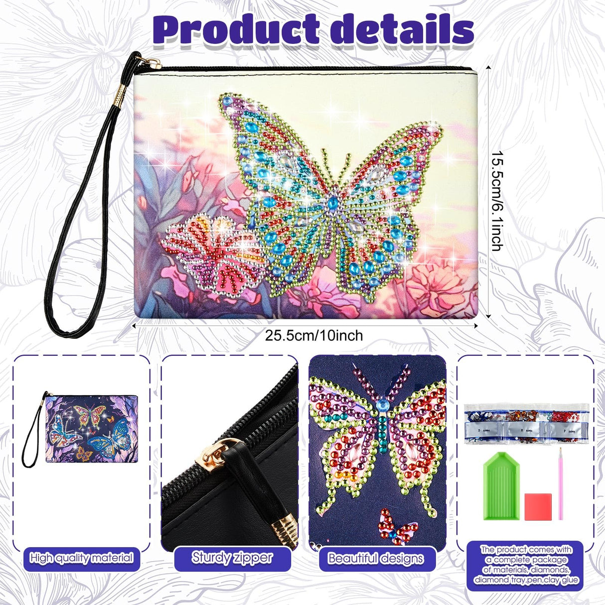 Geyoga 2 Pieces DIY Diamond Painting Purses 5d DIY Diamond Painting Handbag Art Wristlet Clutch Bag for Women Girls Art Craft Makeup Gift (Butterfly) Geyoga