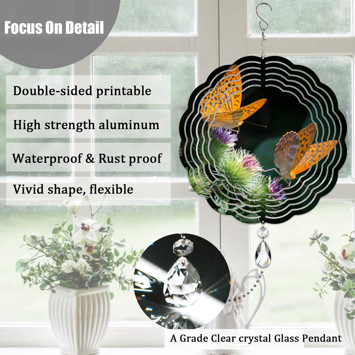 WindMage 6 Pack 8inch Sublimation Wind Spinner Blanks 3D Aluminum Metal Wind Sculpture Kinetic Spinners for Yard and Garden Indoor Art Ornaments Hanging Decoration (Classics) WindMage