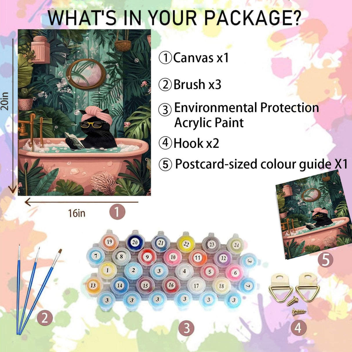 Black Cat Paint by Numbers Kit for Adults Beginner-Funny Bathing Black Cat Adult Paint by Number Kits on Canvas, DIY Acrylic Oil Painting by Numbers for Adults for Gift Home Wall Decor(16x20inch) Arttoplus