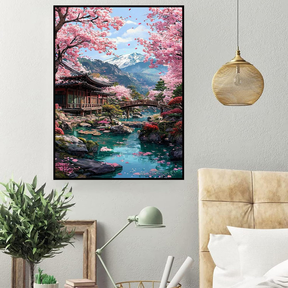 Cherry Blossoms Diamond Art Kits for Adults, DIY Landscape Diamond Painting Kits for Beginners, 5D Full Round Drill Diamonds Art Painting for Home Wall Decor Gift 12x16 Inch Generic