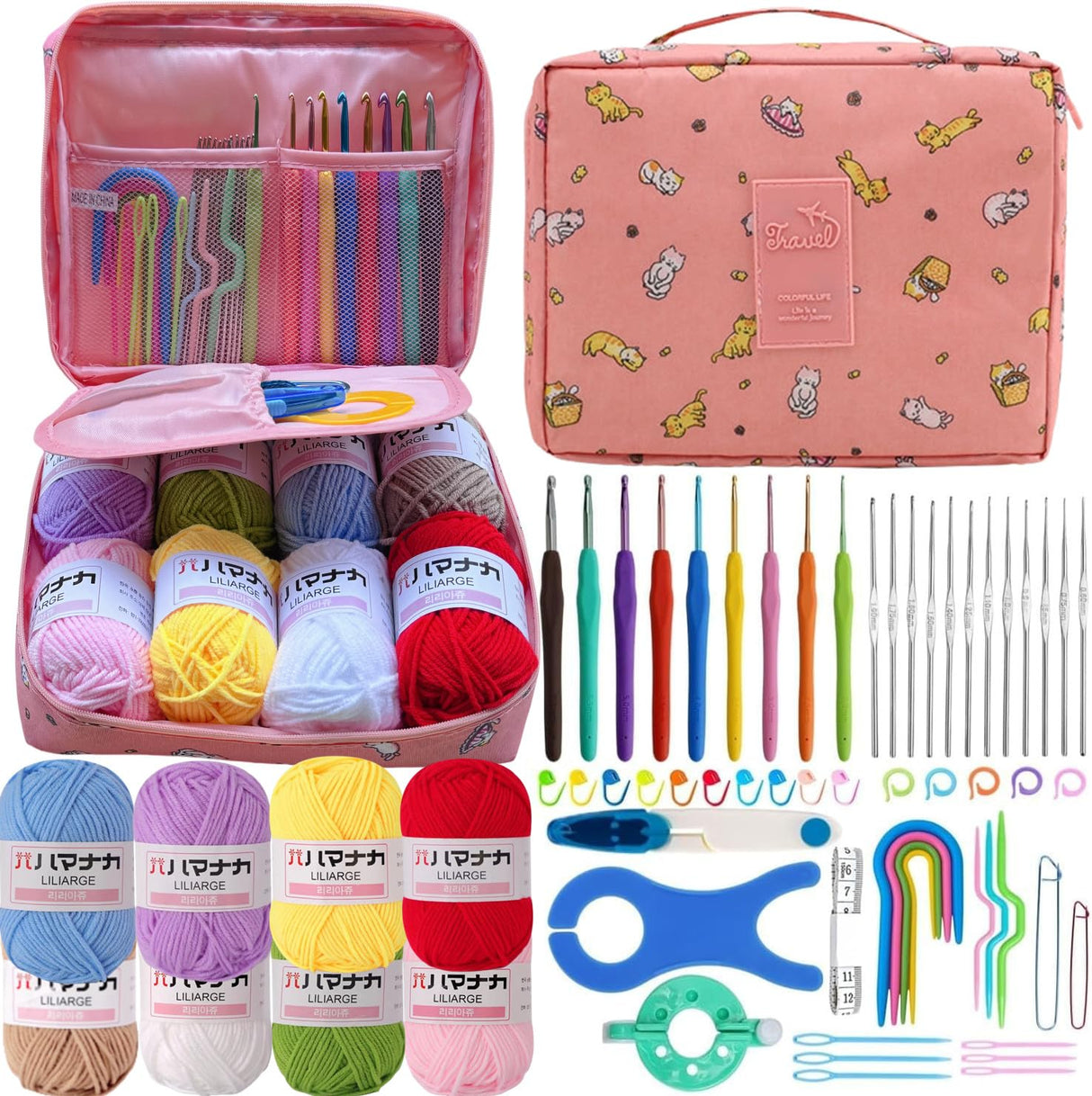 ZICALSO Crochet Kit for Beginners Adults,Beginner Crochet Kits with Yarn,Learn to Crochet Kit,Crochet Supplies,Ergonomic Crochet Hooks and Small Crochet Hooks ZICALSO