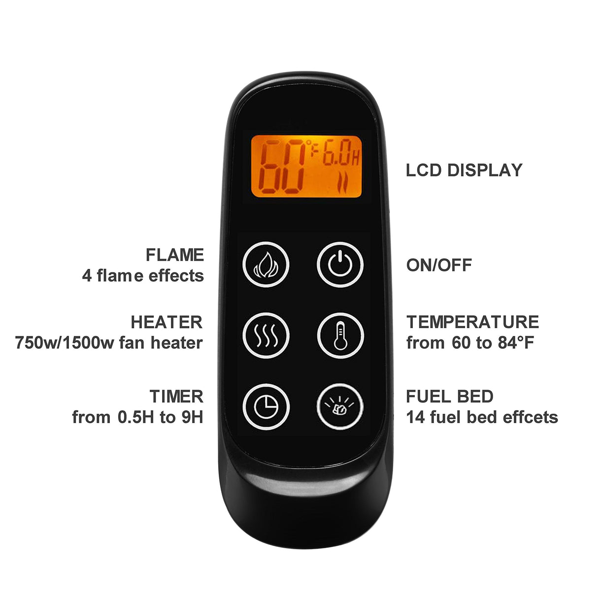 PuraFlame Alice 60 Inches Recessed Electric Fireplace, Flush Mounted for 2 X 6 Stud, Log Set & Crystal, 1500W Heater, Remote Control, Black PuraFlame