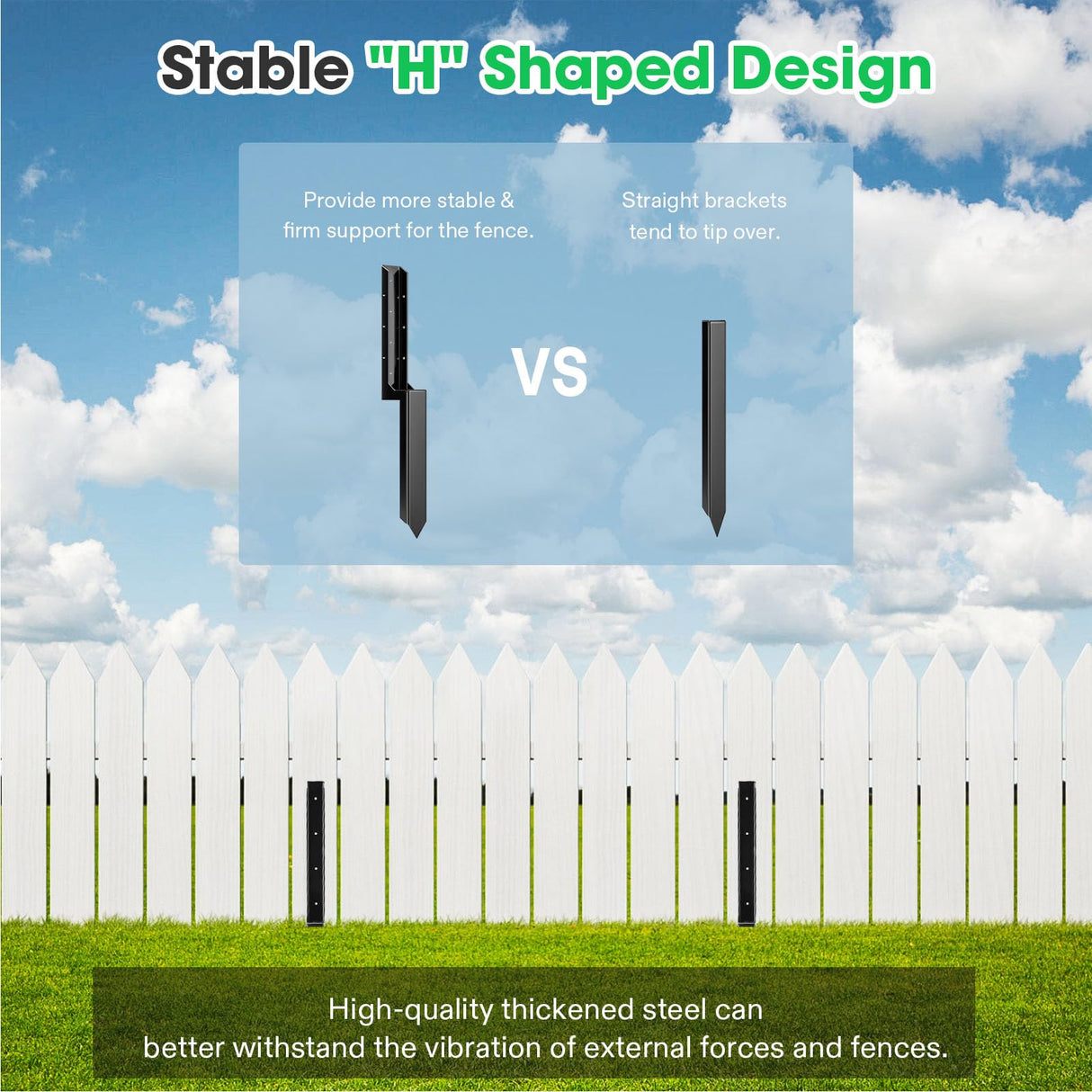 VIVOSUN Fence Post Repair Kit, Heavy-Duty Ground Spike with Gloves for Repairing Tilted or Broken Wood Posts (8 Pack, Black) VIVOSUN