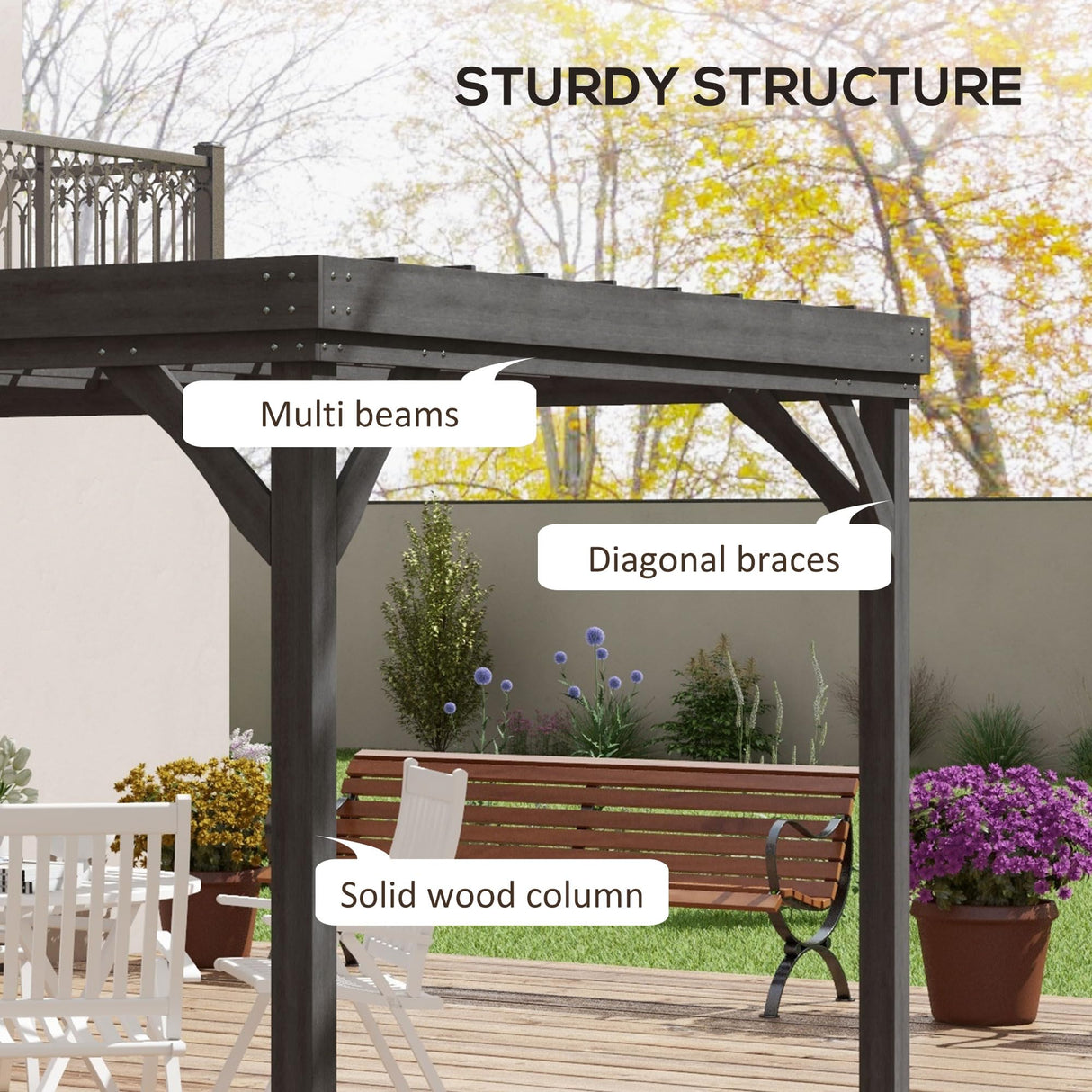 Outsunny 10' x 12' Outdoor Pergola, Wood Gazebo Grape with Concrete Anchors for Climbing Plant Support at Garden, Patio, Backyard, Deck, Gray Outsunny