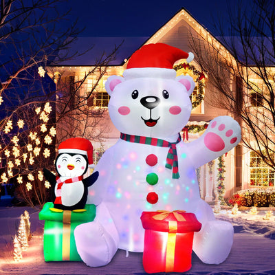 GUDELAK 6 Ft Christmas Inflatables Outdoor Decorations, LED Light Up Polar Bear and Penguin Inflatable Christmas Blow Up Yard Decorations for Garden Lawn Indoor Xmas Holiday Party Decor
