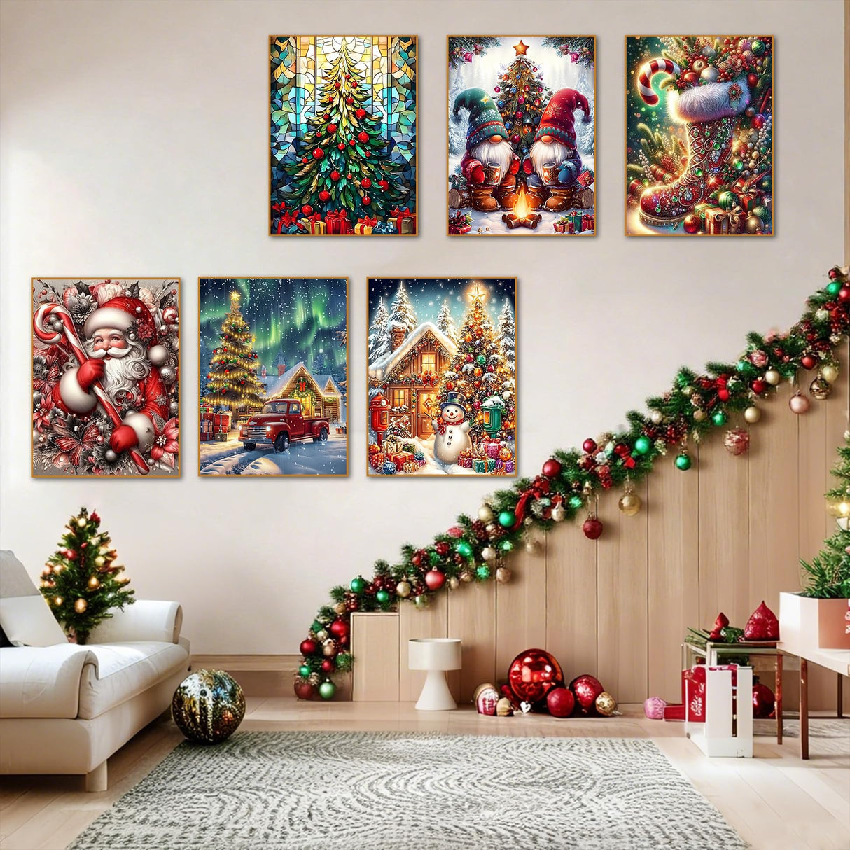6 Pack Christmas Diamond Painting Kits for Adults- Christmas Diamond Art Kits for Adults, Christmas Tree Snowman Boots Santa Claus Truck Gnome Diamond Painting for Home Wall Decor 12x16 Inch HITO