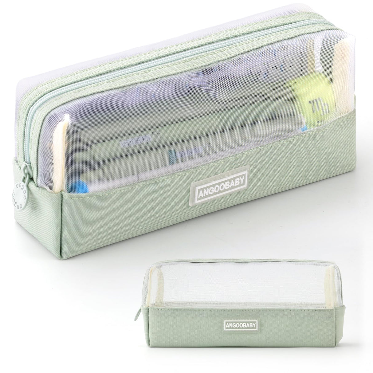 ANGOOBABY Mesh Pencil Bag Clear pencil case Zipper Pouch Bags Multifunctional Pencil Holder for Students, Small Makeup Bag Suitable for Teen Girls & Boys(Green) ANGOOBABY