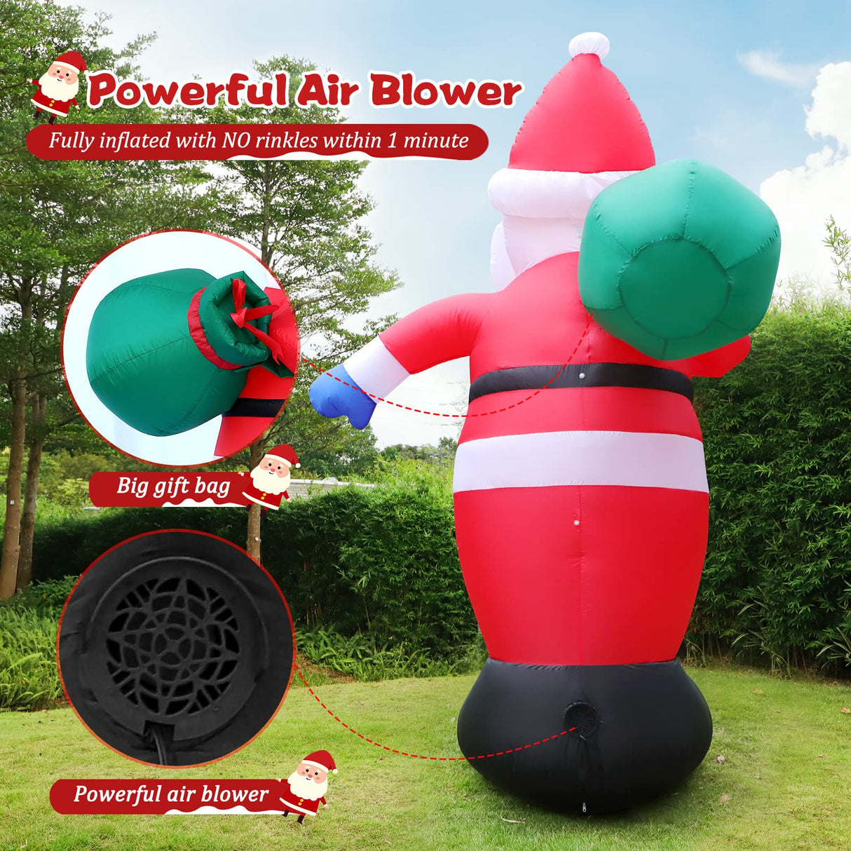 6 FT Christmas Inflatable Santa Claus Outdoor Decorations, Blow up Santa Claus with Gift Bag, Large Xmas Santa Carrying Present Sack, Outside Decor for Yard Garden Lawn Home Party, Built-in LED Lights FunFanso
