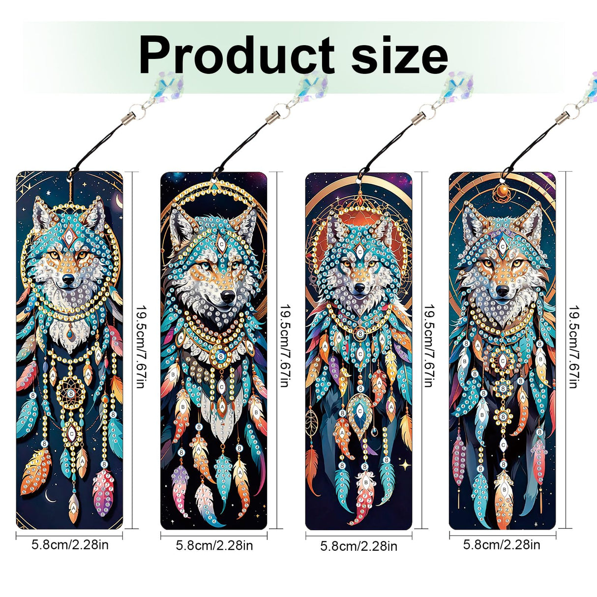 4 Pack Diamond Painting Bookmark Kits Blue Wolf Dreamcatcher, Special Shaped Diamond Art Bookmarks with Pendant, DIY Handmade Crafts Home Office Supplies Reading Bookmark, Perfect Gift for Book Lovers Focart