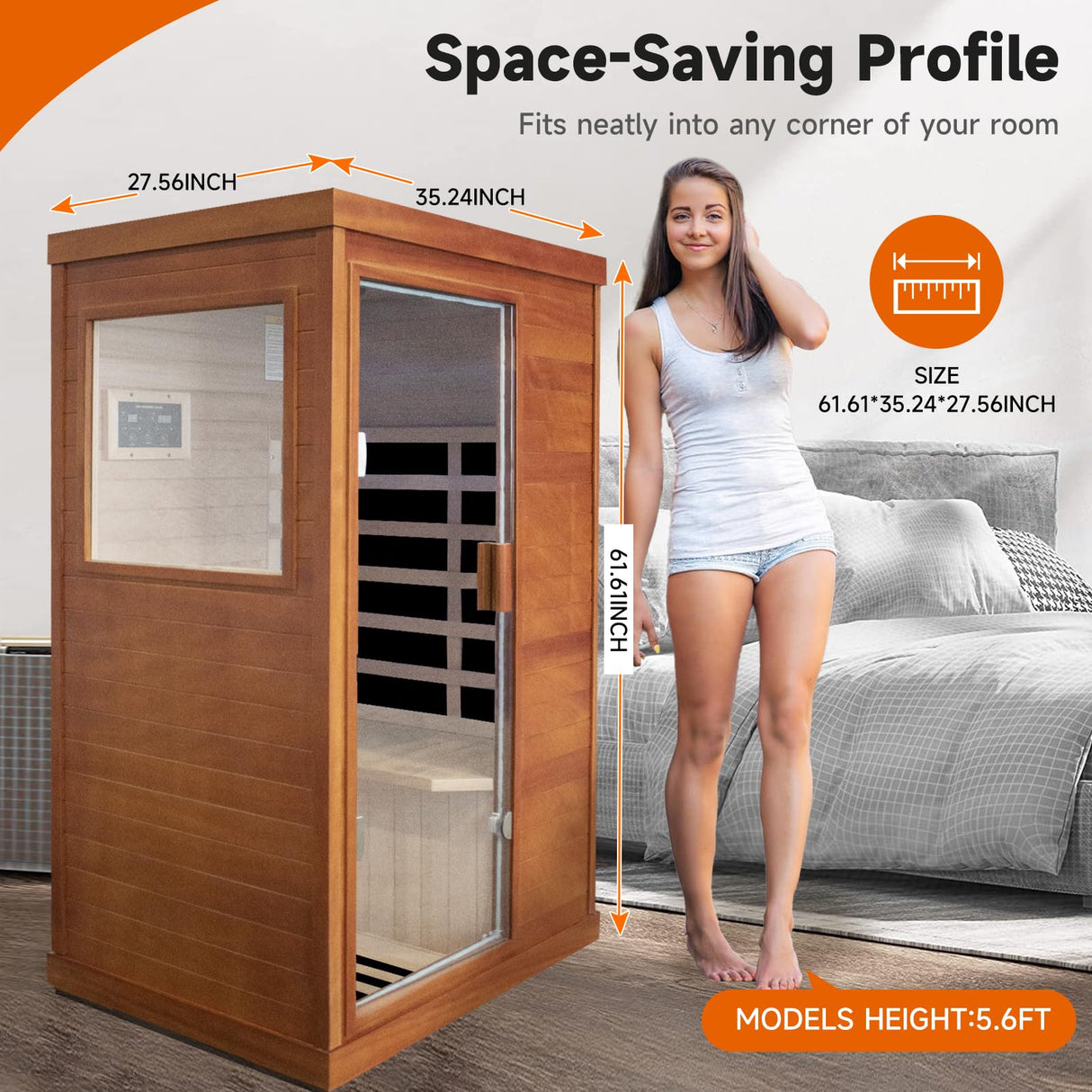OUTEXER Far Infrared Sauna Home Sauna Spa Room Low-EMF Wood 800W Indoor Saunas with Control Panel and Tempered Glass Door, Room:35.2 * 27.6 * 61.6Inch OUTEXER