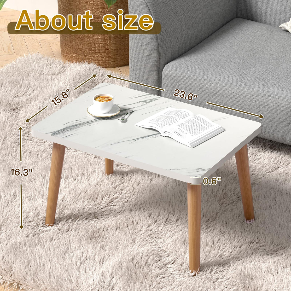 Small Coffee Table for Small Space, Low Table, Floor Table Desk for Sitting on The Floor, Storage Living Room Furniture, Tatami Tea Tables with Solid Wood Legs, Home Office, Farmhouse, Rectangle White FAMIDGE