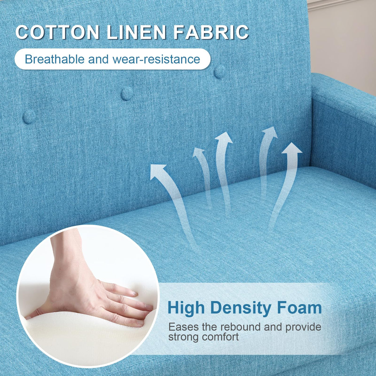 Loveseat Sofa Couch with Storage Seat, 57" Button Tufted Upholstered 2 Seat Sofa with Side Pockets, Modern Love Seat with Silver Metal Legs for Living Room, Bedroom, Office, Small Space (Blue) KINFFICT