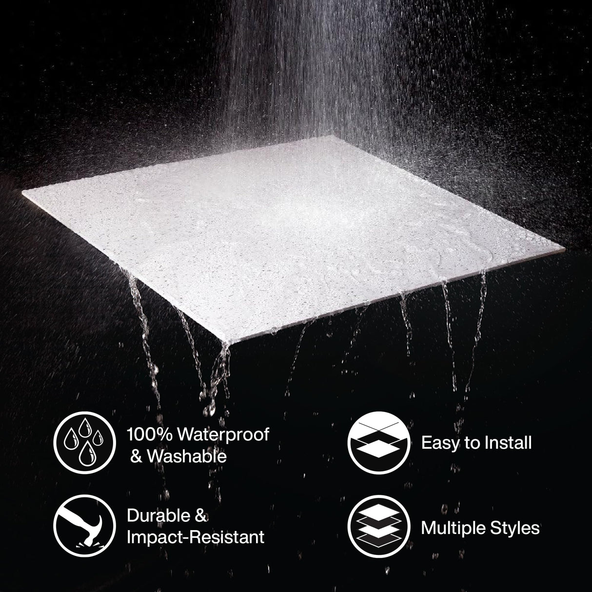 Genesis 2ft x 2ft Smooth Pro White Ceiling Tiles - Easy Drop-in Installation – Waterproof, Washable and Fire-Rated - High-Grade PVC to Prevent Breakage - Package of 12 Tiles Genesis