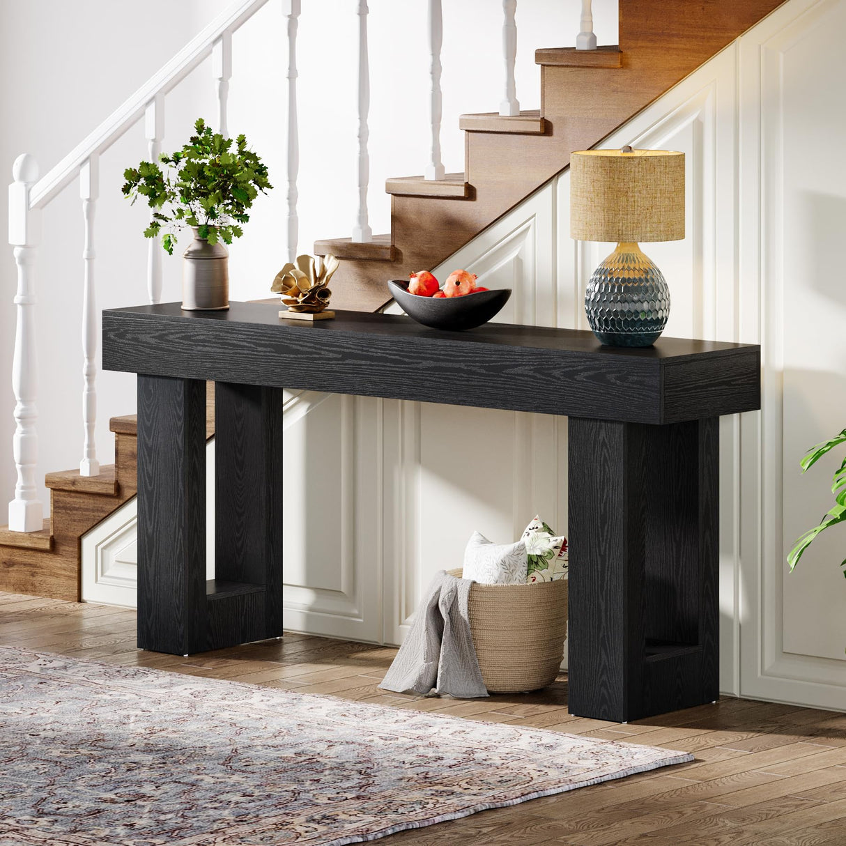 Tribesigns 63-Inch Long Console Table, Wooden Rectangular Sofa Table Behind The Couch, Farmhouse Entryway Table for Entrance, Hallway, Living Room (Black) Tribesigns