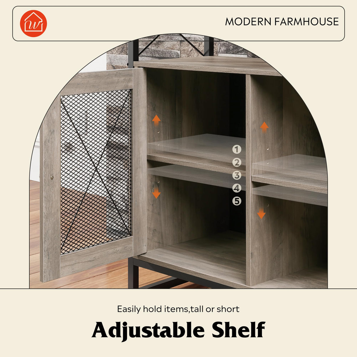 WLIVE TV Stand 55 inch TV, Tall Entertainment Center with Storage, Farmhouse Industrial TV Console for Bedroom Living Room, Greige WLIVE