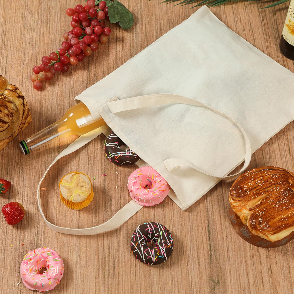 Carbrea 12 Pack Canvas Tote Bag - Lightweight Thin Tote Bags Bulk Blank Shopping Reusable Grocery Bags for DIY Gift Sublimation Activity - Beige Carbrea