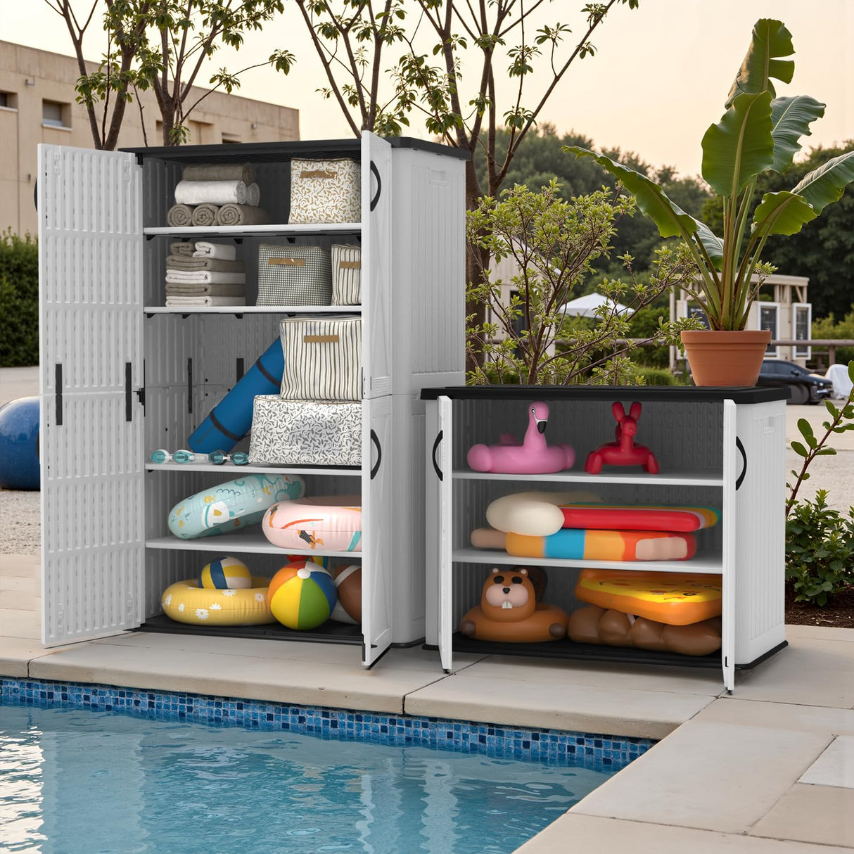 Devoko 26 Cu Ft Outdoor Storage Cabinet - Horizontal Storage Shed for Garden Patio - Durable Backyard Storage Box - Heavy-Duty & Water-Resistant, White, Shelf Not Included Devoko