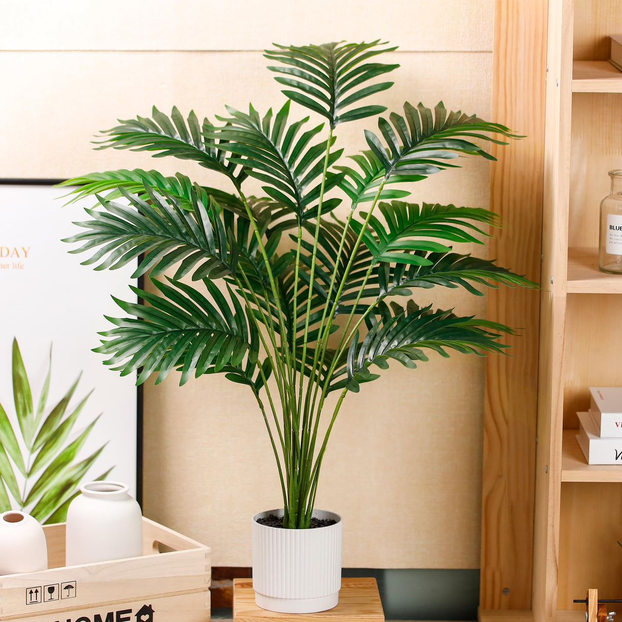 Der Rose 28'' Artificial Palm Tree Large Fake Tropical Faux Plants Indoor and Outdoor for Home Bathroom Porch Outside Patio Decor (White Pot) Der Rose