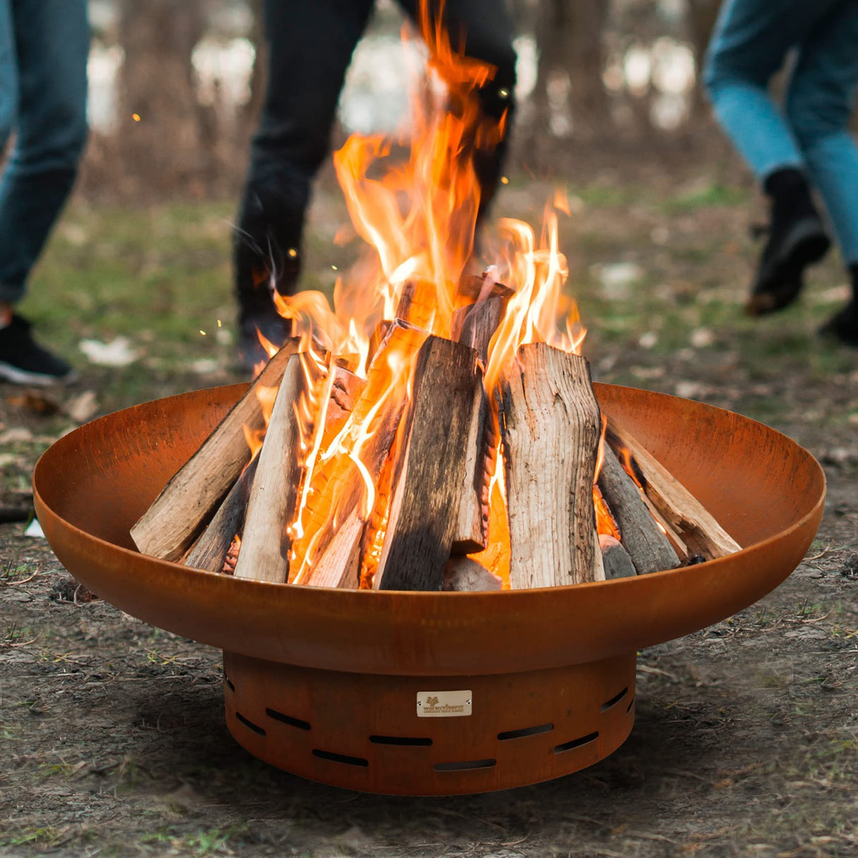 KOL 35" Dia. Heavy-Duty Fire Pit - Pre-Rusted Corten Steel Round Firepit Large Fire Bowl with Stand - Weathering Steel Wood Burning Fireplaces for Outside Backyard Deck Party Bonfire KOL
