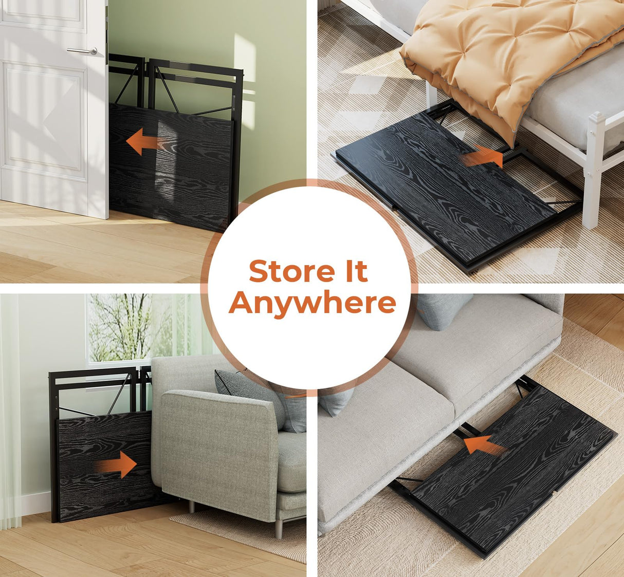 Coavas 39.4 inch Folding Desk No Assembly Required, Writing Computer Desk Space Saving Foldable Table Simple Home Office Desk, Black Wood Coavas