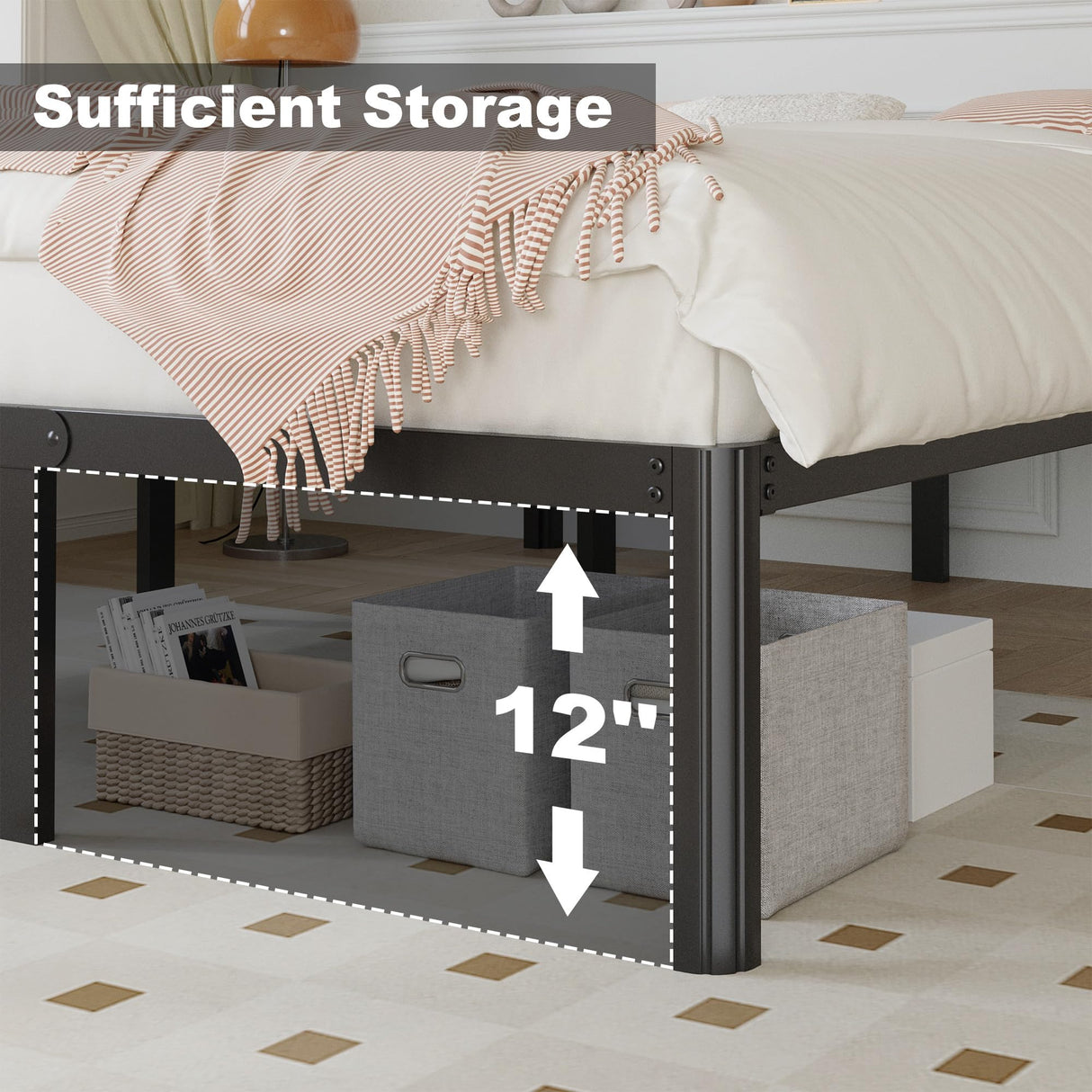 Yicensen 14 Inch Queen Bed Frame Heavy Duty Rounded Corner Legs Platform Bed Frame Queen Size, Easy Assembly, Noise Free, No Box Spring Needed, Black. Yicensen