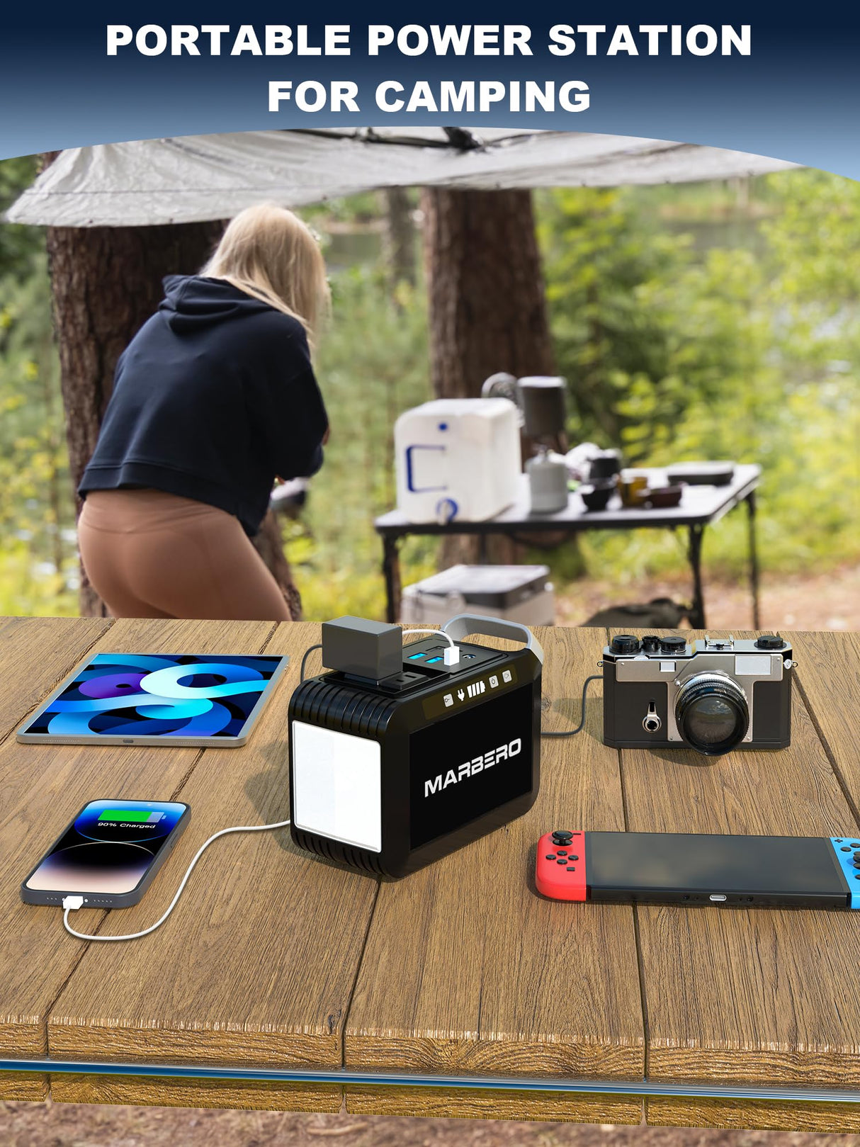 MARBERO Portable Power Bank with AC Outlet, Peak 120W/110V Portable Laptop Battery Bank, 24000mAh Charger Power Supply with AC Outlet, Power Station for Outdoor Camping Home Office Hurricane Emergency MARBERO