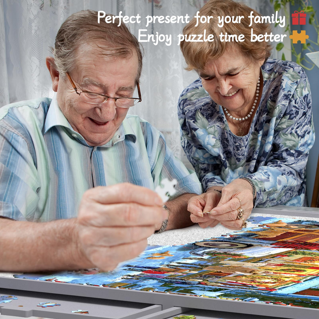 Puzzle Board 1500 Pieces,Jigsaw Puzzle Board with Adjustable Tilting Pole,Felt Surface and Cover,Grey Tilting Puzzle Board with Drawers