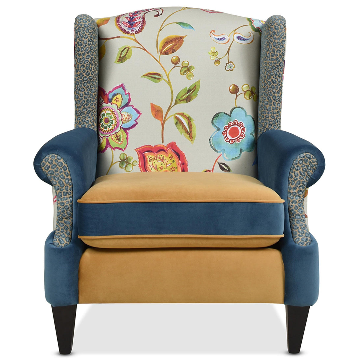 Jennifer Taylor Home Anya Eclectic Floral Patchwork Boho Chic Wingback Large Living Room Lounge Accent Arm Chair Jennifer Taylor Home