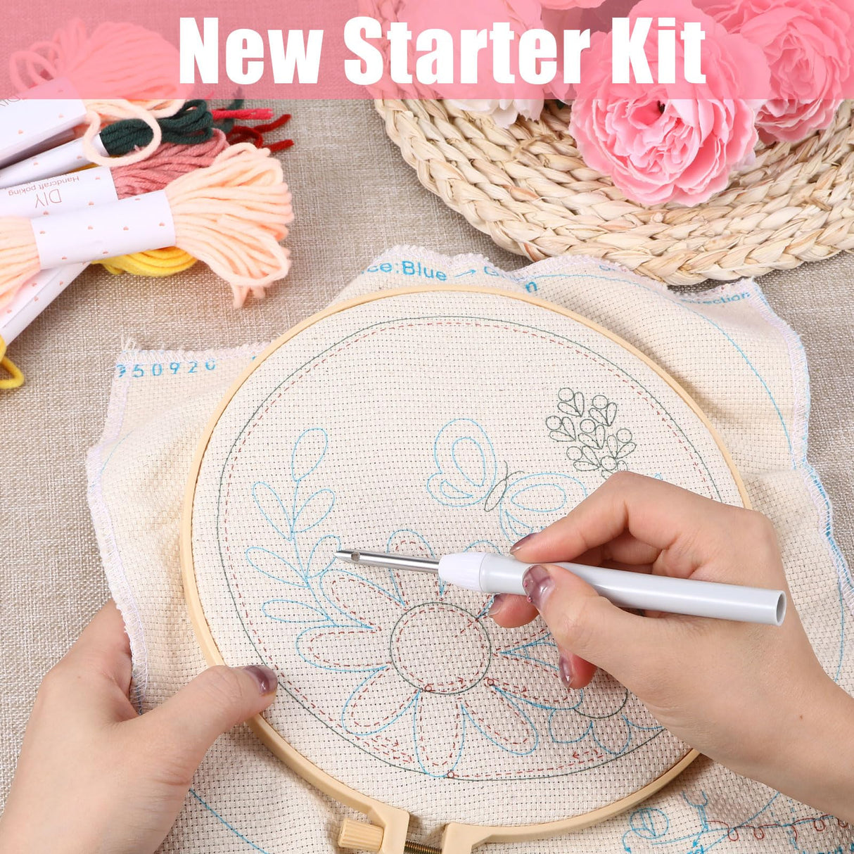 Fanmayhe Punch Needle Kit, Punch Needle Kits Adults Beginner, Embroidery Kit for Beginners Adults and Kids Include Embroidery Cloth with Pattern Thread Needle Threading Tool Instruction Fanmayhe