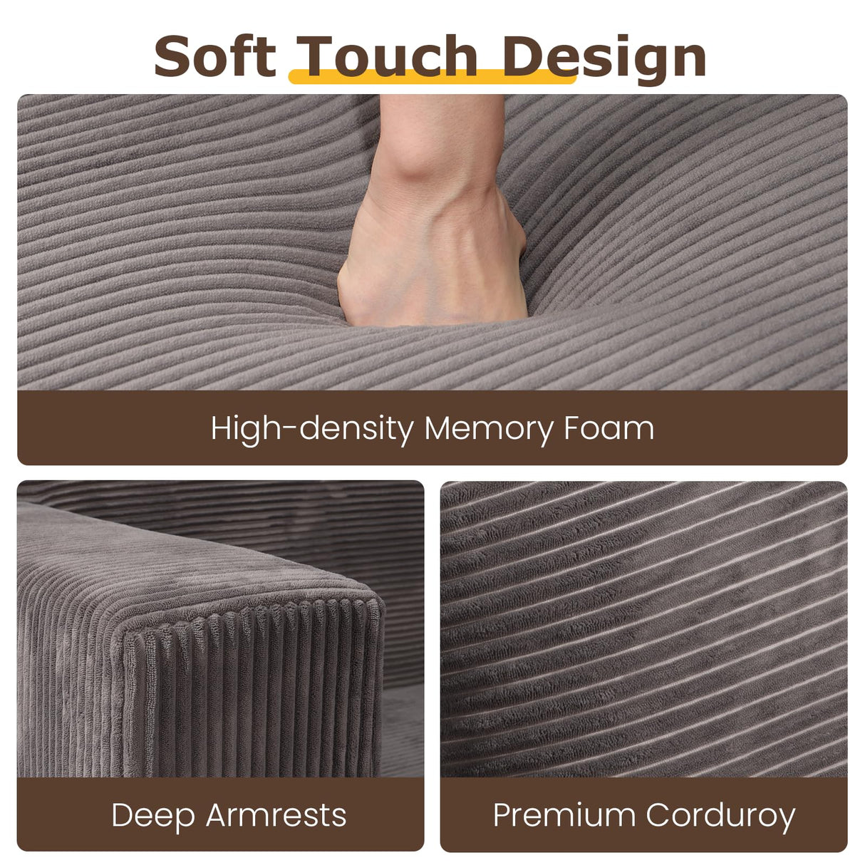 Convertible Sofa Bed, 3 in 1 Loveseat Folding Couch Bed Foldable - Boneless Couch & Floor Futon Sleeper, Corduroy Pull Out Sofa Bed with 4 Pillows for Living Room, Grey cidludto