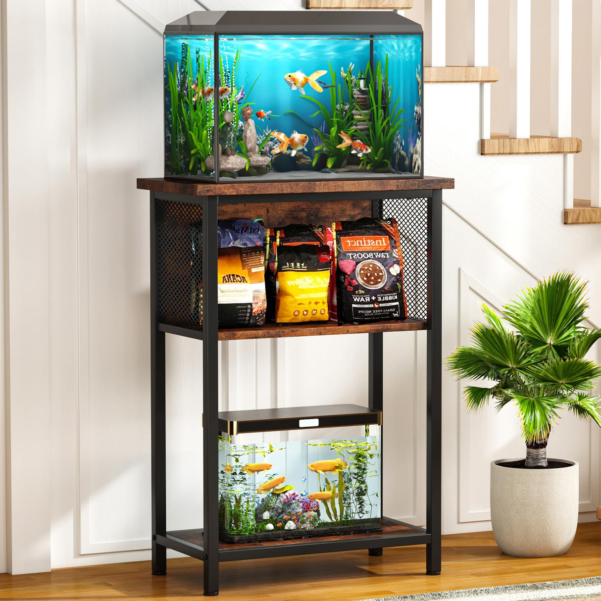 BSONE 5-10 Gallon Fish Tank Stand, Small Aquarium Stand Shelf, 0.71" Thickened Tabletop, 20.5" W×11" D ×34.3" H , Rustic Brown BSONE