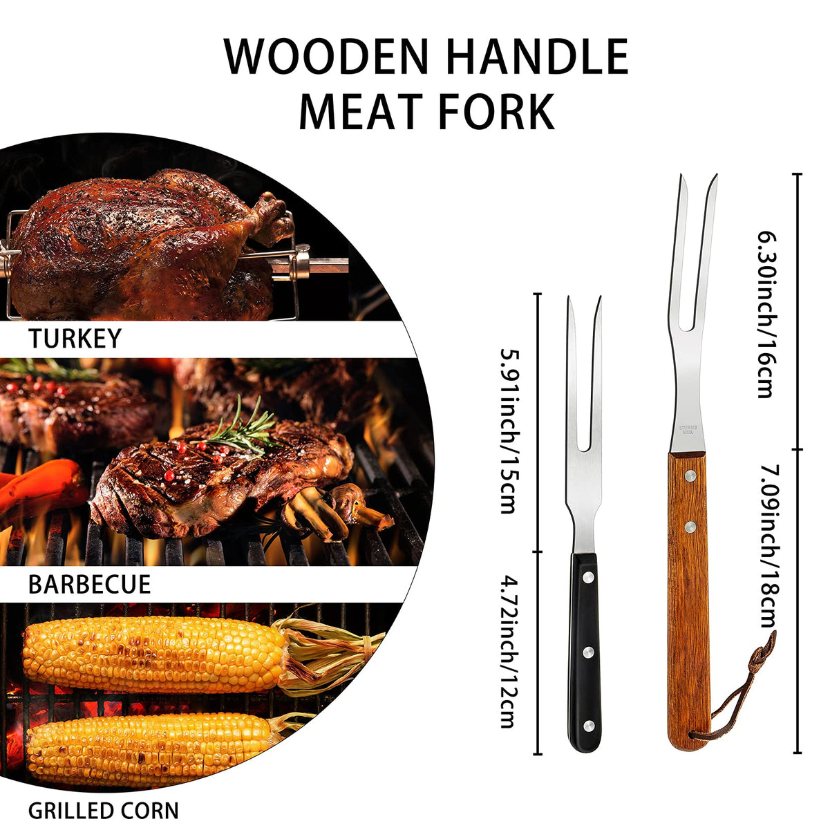 Ponpon 2Pcs Meat Forks Stainless Steel Carving Fork with Wooden Handle Barbecue Fork for Cooking Kitchen (2) Ponpon