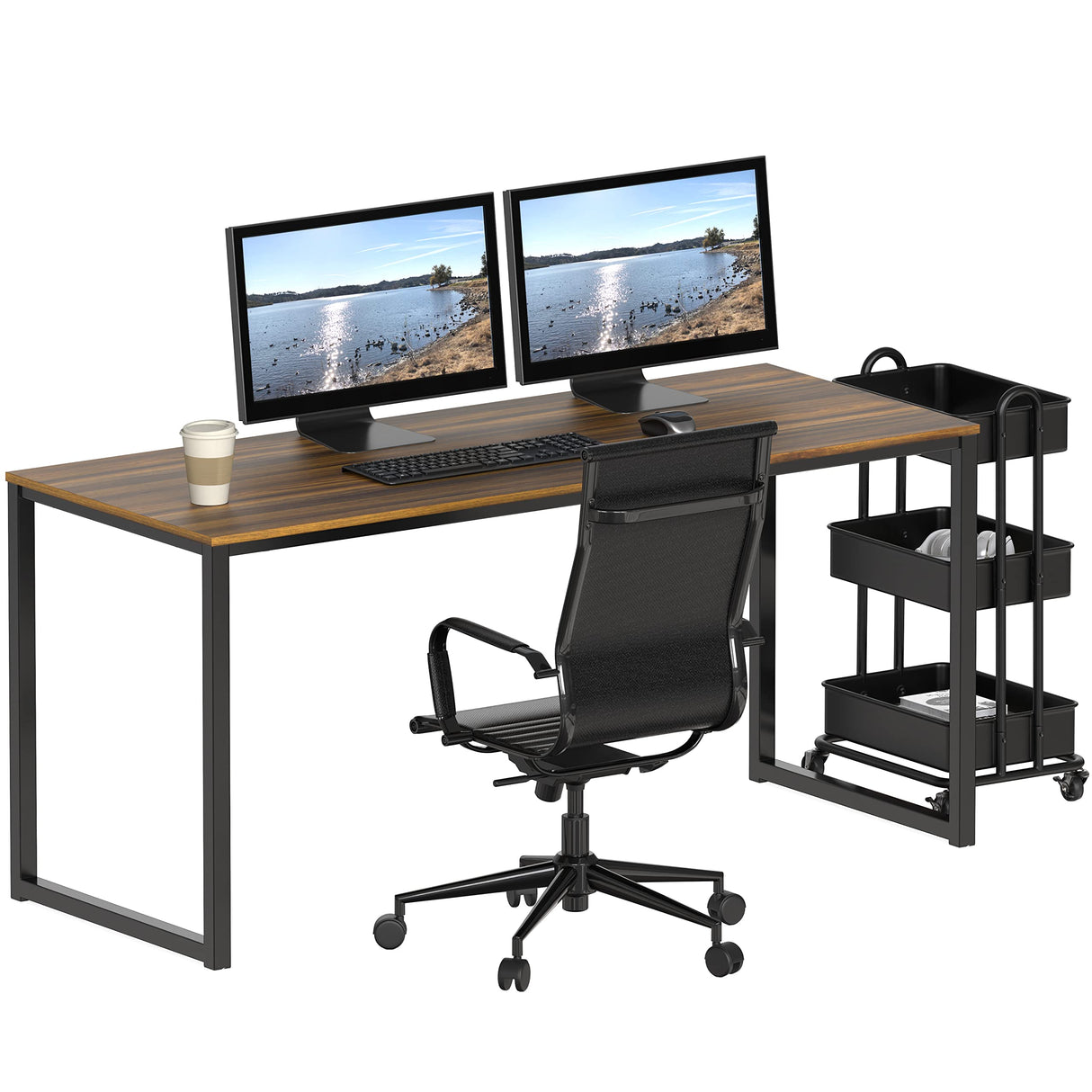 SHW Mission 55-Inch Home Office Computer Desk, Walnut SHW