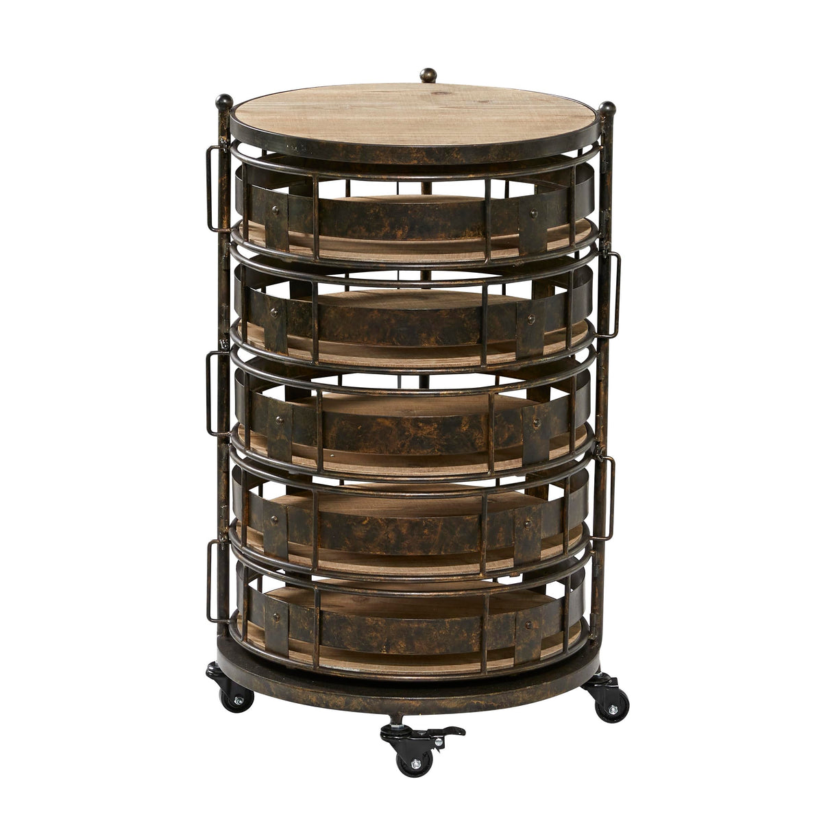Deco 79 Metal Kitchen Storage Cart Rolling Circular 6 Shelf with Adjustable Shelves, 17" x 17" x 28", Brown Deco 79